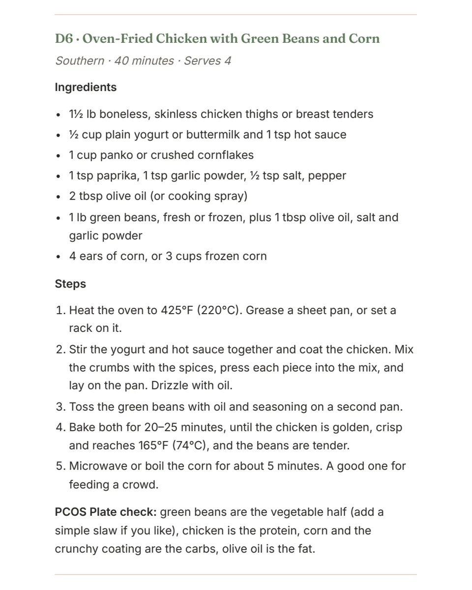 Sample page: a recipe card with ingredients and steps
